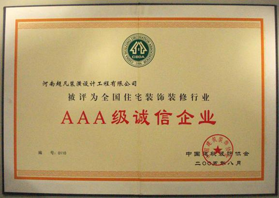 郑州超凡装修公司荣誉历程